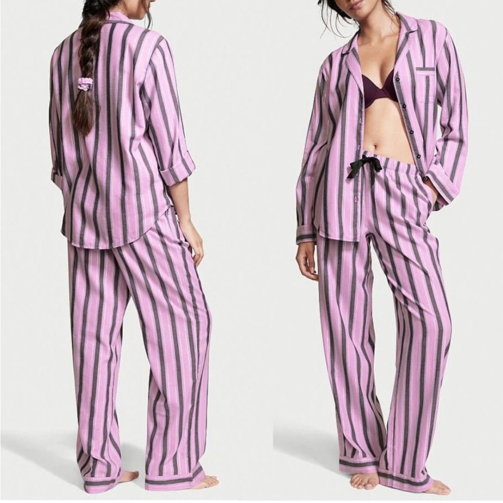 New Victoria’s Secret Flannel Long PJ 
Lilac 3pc Set